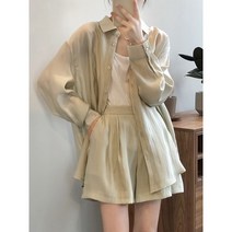 코카마니 여성 베이직 루즈핏 셔츠 뒷밴딩 핀턱 팬츠 예쁜 투피스
