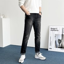 데일트 히든 밴딩 페인팅 디스 스판 흑청 데님 팬츠