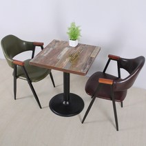 LPM 레터 600 A형 올리브 2인 식탁 테이블 세트, 600사각 테이블+올리브-블랙PU 2개