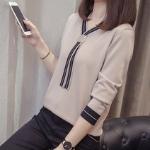 여자 여성 중년 엄마 미시 봄 가을 간절기 브이넥 니트 캐주얼 데일리룩 루즈핏 긴팔 티셔츠