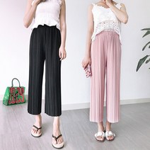 여성 데일리 밴딩 쉬폰 쿨링 팬츠 와이드 주름바지