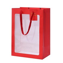Ywbag 창이 있는 투명 선물 가방 20개 34.8 x 24.9 14.9cm(13.8 9.8 5.9인치) 핑크 부케 손잡이 포함 브라이덜520388, Red（20 Pack）