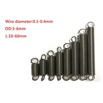 토션스프링 인장 금형 태엽 스프링 10pcs 와이어 직경 0.3-0.4mm 304 스테인레스 스틸 듀얼 후크 작은 장력 하드웨어 액세서리 스트레칭 sprin 길이 10-60mm, 0.4mm, 6mm, 15mm