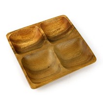 중형 사각 4절 나눔접시 반찬 분리 4칸 우드 나무접시
