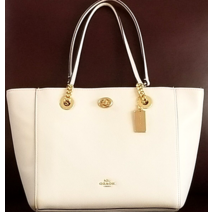 코치 COACH NY 57107 털록 골드 체인 초크 크림 가죽 숄더 토트 백WT 사첼 핸드백