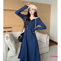 리앤킴 여성 빅사이즈 봄 후드 긴팔 맨투맨 롱 원피스 GH875