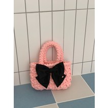 러블리 털 가방 뜨기 키트 DIY 핸드백 만들기 니트 털실 뜨개질 핸드 니팅 왕리본, 핑크-diy재료패키지개