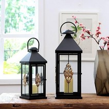대형 방풍 랜턴 캔들 홀더 빈티지 유리 로맨틱 블랙 스탠드 촛대 Latarnia meta, small