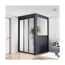 [솔리에] ㄱ자 3연동 파티션형 슬림도어 중문(오픈형/1501~1800mm), 색상:블랙 / 유리:브론즈샤틴