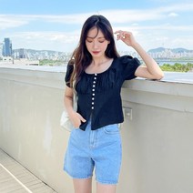 토마토팩토리 여성용 루틴 셔링 버튼 반팔 블라우스(3color)