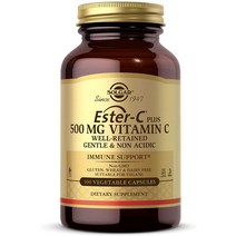 Solgar 솔가 Ester C 500mg VitaminC (Ascorbate Complex) 100정 베지캡슐 칼슘 아스코르브산염 감귤류 바이오플라보노이드 아세로라 함유, 1개, 기본