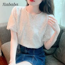 나바바 NB719 여성 러블리 플라워 레이스 라운드넥 블라우스