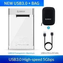 ORICO-투명 HDD 케이스 SATA to USB 3.0 6Gbps 하드 디스크 금속 지원 추가 UASP 케이스 ssd와 호환 가능, 한개옵션1, 03 2129U3 Add PHD
