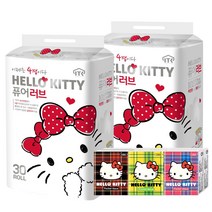 헬로키티 4겹 퓨어러브 30롤 2팩 화장지 + 포켓티슈(6입) 1팩, 60롤