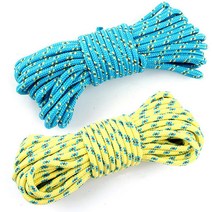 텐트 타프 안전고정 야광 스트링 로프 10m 삼각스토퍼 땅콩스토퍼 매듭 다용도줄 밧줄, 옐로우