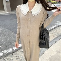 러블리 카라 부드러운 겨울니트 롱원피스 임산부 임부복 만삭촬영 빅사이즈