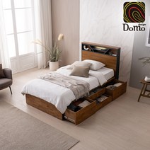 [도모디자인] 보니타 LED 고무나무 원목 수납 슈퍼싱글 침대 이태리 메모리폼 매트리스, 내추럴