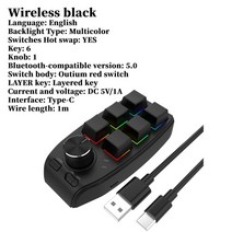 한손 자동 게이밍 매크로 키보드 블루투스 무선USB RGB 6 키 1 볼륨 노브 사용자 지정 기계식 핫 스왑 프로그래밍 가능한 키패드, 없음, 없음, 1.Wireless Black