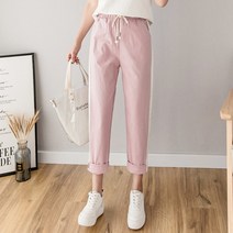 iPSTO SALE 라인 9부 바지 코튼린넨 여름 밴딩 면 바지 팬츠