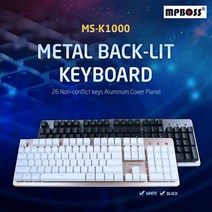 일음쇼핑^^m엠피보스 게이밍키보드 MS-K1000 LED 24멀티키 PC 게임용 PC방 고급 멤브레인 유선일medi^^, ab^^선택있슴화이트