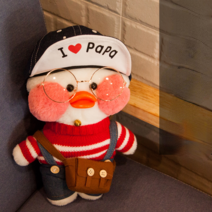 PKTOYS DIY 행운 만화 귀여운샐리 말하는 빵빵덕오리 인형 옷 애착인형 크리스마스 명절 선물, 카우보이 모자 빨간색과 흰색 줄무늬 카우보이 벨트 바지, 핑크 오리 [사랑한다고 말하세요]