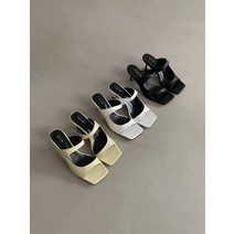 (225-250) 데일리 스퀘어 발편함 스트랩 커브 쿠션 슬리퍼 뮬 힐 6cm