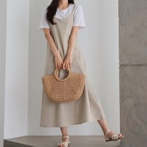 옷자락 여자 마원단 피서 에이라인 원컬러 유넥 캐미 민무늬 롱원피스