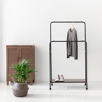 마켓비 오고르 심플한 더블스탠드 이동식 선반행거 2단, 브라운 0541.9963