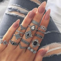 16Pcs 빈티지 반지 세트 고딕 레트로 뱀 썬 문 합금 성격 여성 쥬얼리 패션 트렌드 스타일