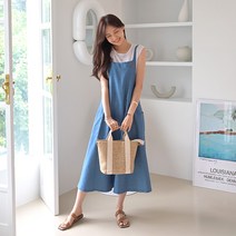 데일리앤 로스 여름 데님 빅사이즈 루즈핏 뷔스티에 멜빵 A라인 롱원피스