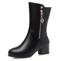 Comemore-모피 가죽 롱 부츠 여성용 따뜻한 하이힐 모피 라이딩 슈즈 41 42 43 겨울, 01 with plush low heels