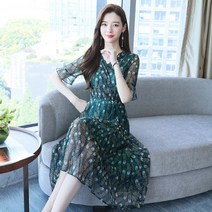 여성 반팔 롱 원피스 라운드 플라워 원피스 빅사이즈 여름 꽃무늬 플레어 여자원피스 프리사이즈 인박카057