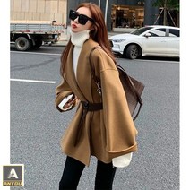 ANYOU 두툼한 모직 코트 여 하프기장 가을 겨울 트렌드 망토형 캐시미어코트