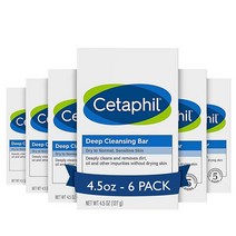 Cetaphil 딥 클렌징 페이스 앤 바디 바 무향 모든 피부용 팩 비누 저자극 파라벤 프리 메이크업 먼지 및 유분 제거 세타필, 4.5 Ounce (Pack of 6)