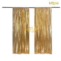 2 패널 피트 x 8 실버 쉬머 스팽글 패브릭 사진 부스 배경 커튼 웨딩 파티 장식, 2pc 2x12ft-60x360cm, Gold
