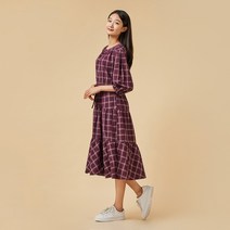 [JAJU/자주] 여 체크 플레어 원피스_다크 브라운