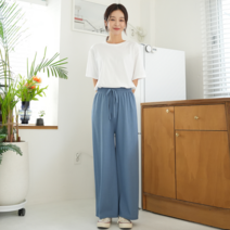 주름 통바지 블루