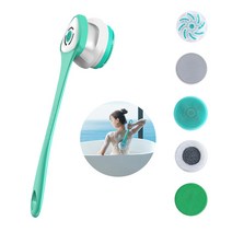 Pealy 전동 몸 브러쉬 마사지 클렌징 2 in 1 360도 자동 회전 IP67방수 5개 브러쉬 3단 강도 40cm 긴 손잡이 탈부착 가능, Pealy-9273, 초록색