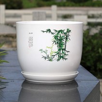 ZZJJC 두툼한 레진 모조 세라믹 화분 플라스틱 화분 수련 연꽃 화분 그릇 연꽃 구멍 없는 물배기, 대나무 잎 화분[구멍 있음], 오버사이즈[구경30높이25]cM