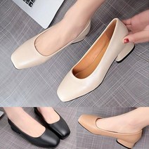 3.5cm 페미닌룩 스퀘어 통굽 펌프스힐 정장구두 승무원 면접 깔끔한단화 호텔 근무화 하객룩