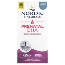 Nordic Naturals 프리네이탈 DHA 830mg 오메가-3 + 400IU D3 500mg 소프트젤, 180정, 1개