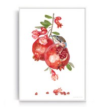 민트마켓 풍수인테리어 석류A일러스트액자 다산과 풍요로움, 화이트