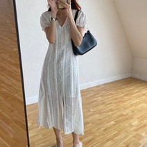 C.ONLIE SHOP브이넥 콩단추 슬림핏 셔츠 펀칭 롱원피스 2컬러 T181 원피스 하객룩 하객원피스