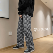 바둑판 청바지 남자 봄과 가을 하이 스트리트 느슨한 스트레이트 와이드 레그 바지 가을 패션 브랜드 빈티지 아빠 바지