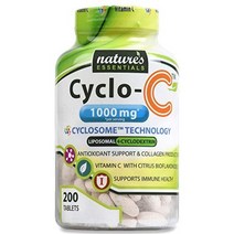 리포솜 비타민 C 사이클로씨 1000mg 바이오플라보노이드 + 시클로덱스트린 자연의 필수품 최대 흡수 공식 3개월 공급 비 GMO 글루텐 프리 채식주의자 200 카운트, 수량, 상세참조
