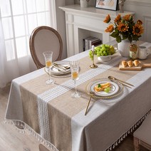 와우진플 린넨 방수 식탁보 캠핑 테이블보, 모던카멜, 6인용-140cm x 220cm