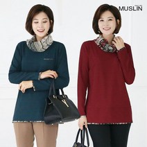 모슬린 엄마옷 스카프 폴라 티셔츠 ETP810512 마담 미시옷 중년여성의류 빅사이즈 50대 60대여성옷