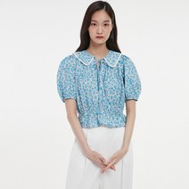 랩 플라워 프린트 허리 밴딩 블라우스