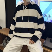 남성 케이블 패치 레터링 풀오버 슬림 빅사이즈 클래식 스트라이프 후드 니트티
