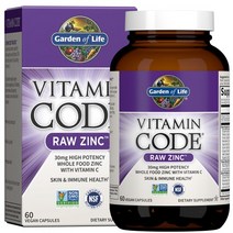 Garden of Life 가든 오브 라이프 비타민 코드 Vitamin Code raw zinc 무가공 아연 베지 캡슐 60정, 1개